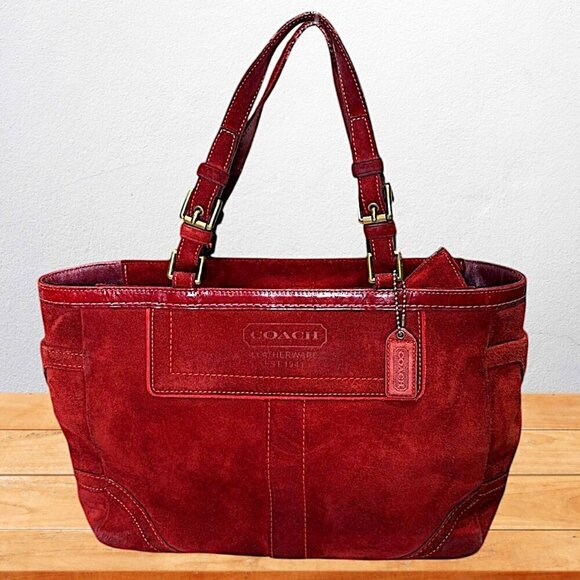Coach 8B03 Burgundy Suede Hampton Bordeaux Tote - Picture 3 of 15